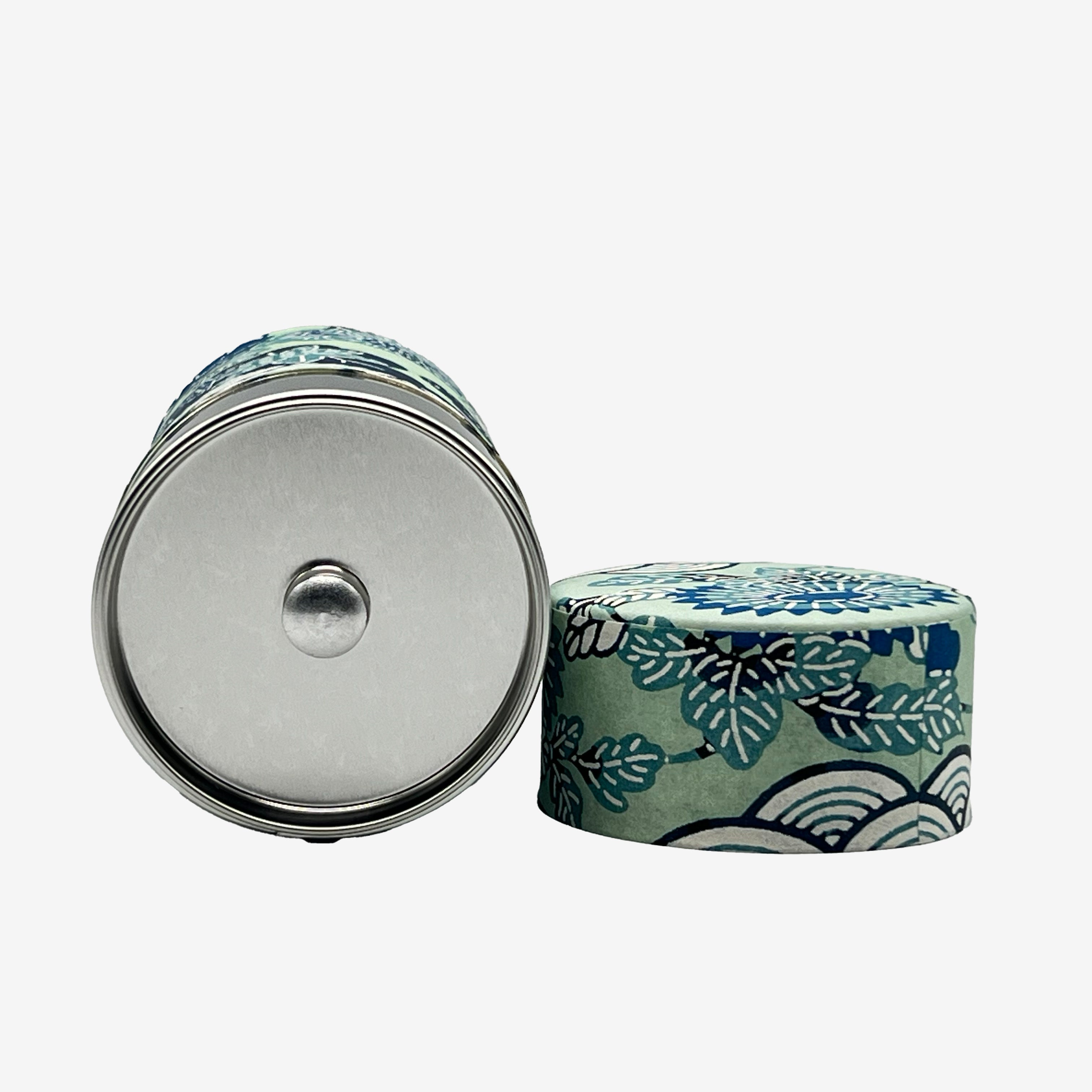 Shiki Seikaiha Blue Washi Paper Wrapped Tea Canister (L) - Japanese Chazutsu