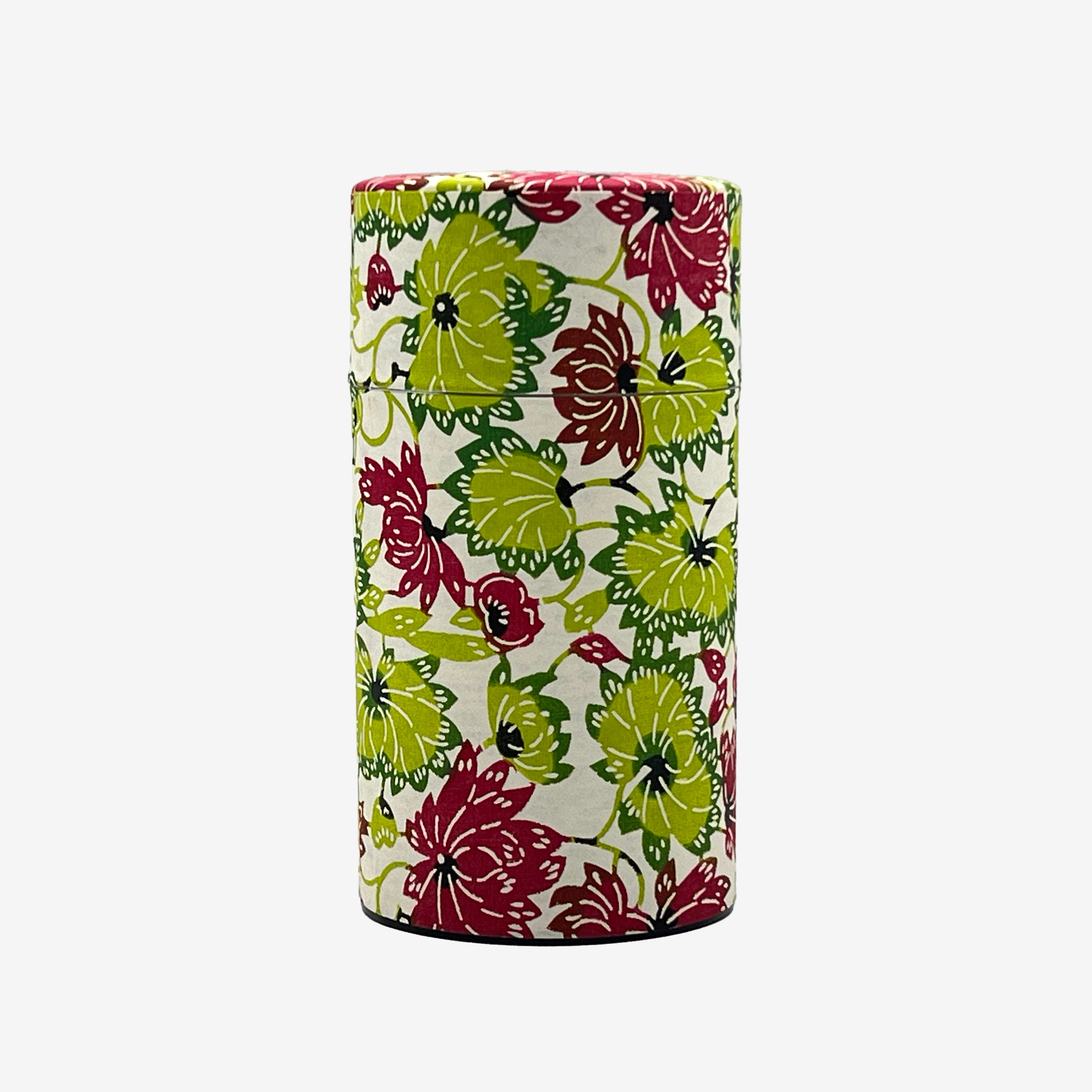 Natsuhana Flower Green Washi Paper Wrapped Tea Canister (L) - Japanese Chazutsu