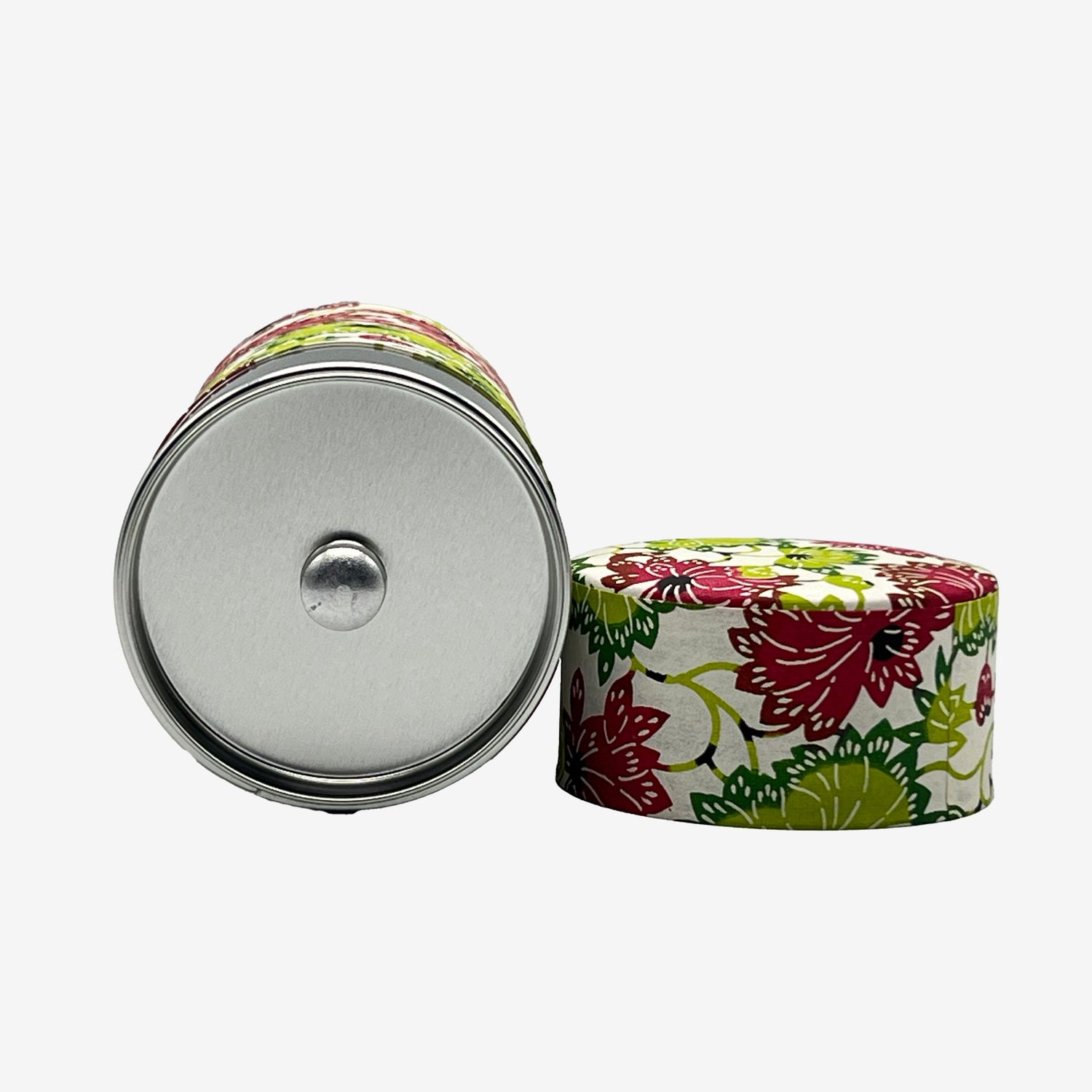 Natsuhana Flower Green Washi Paper Wrapped Tea Canister (L) - Japanese Chazutsu