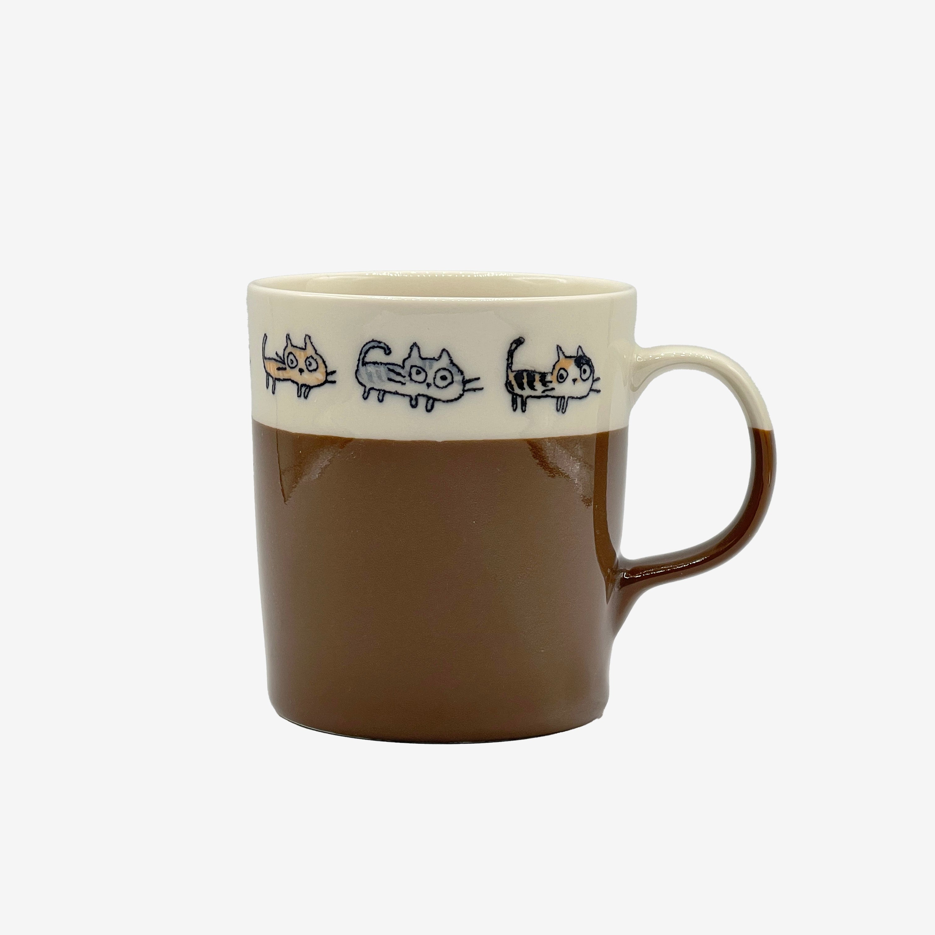 Neko Cat Kazoku Brown Lightweight Mug - Japanese Tea Mug