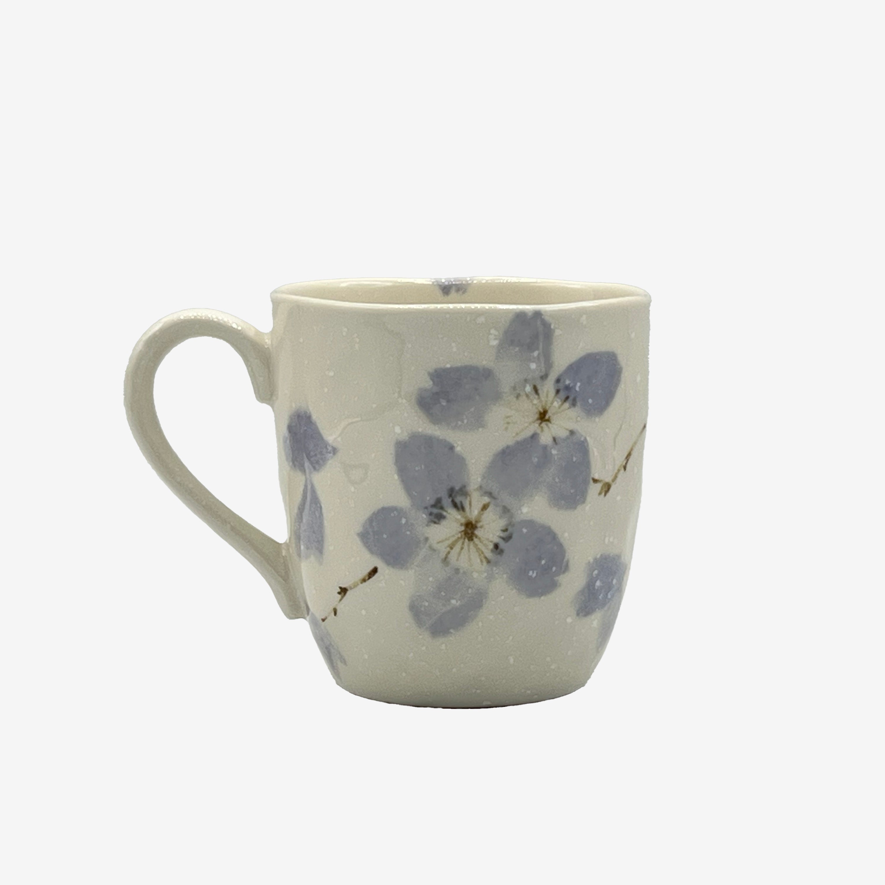 Miyama Cherry White Mino-yaki Mug - Japanese Tea Mug