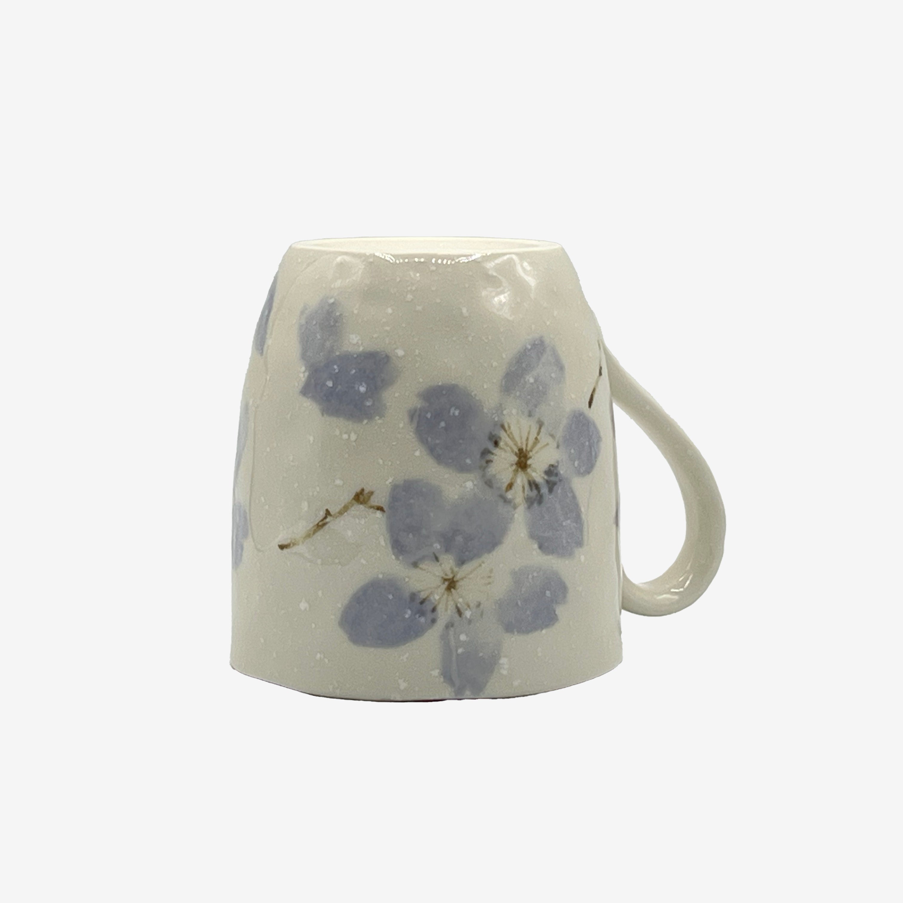 Miyama Cherry White Mino-yaki Mug - Japanese Tea Mug