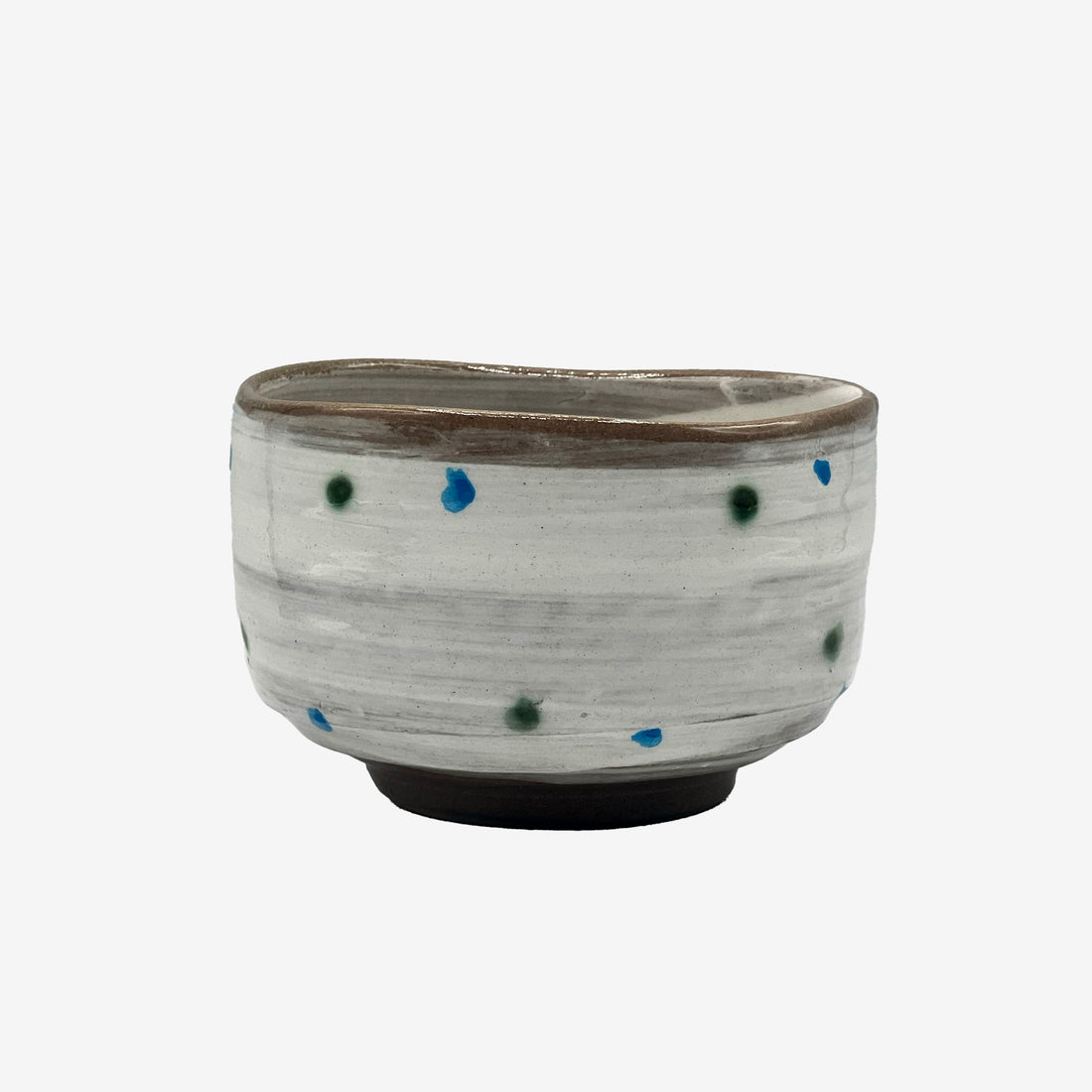 Fukufukuro Owl Gray Mino-yaki Chawan - Japanese Matcha Bowl