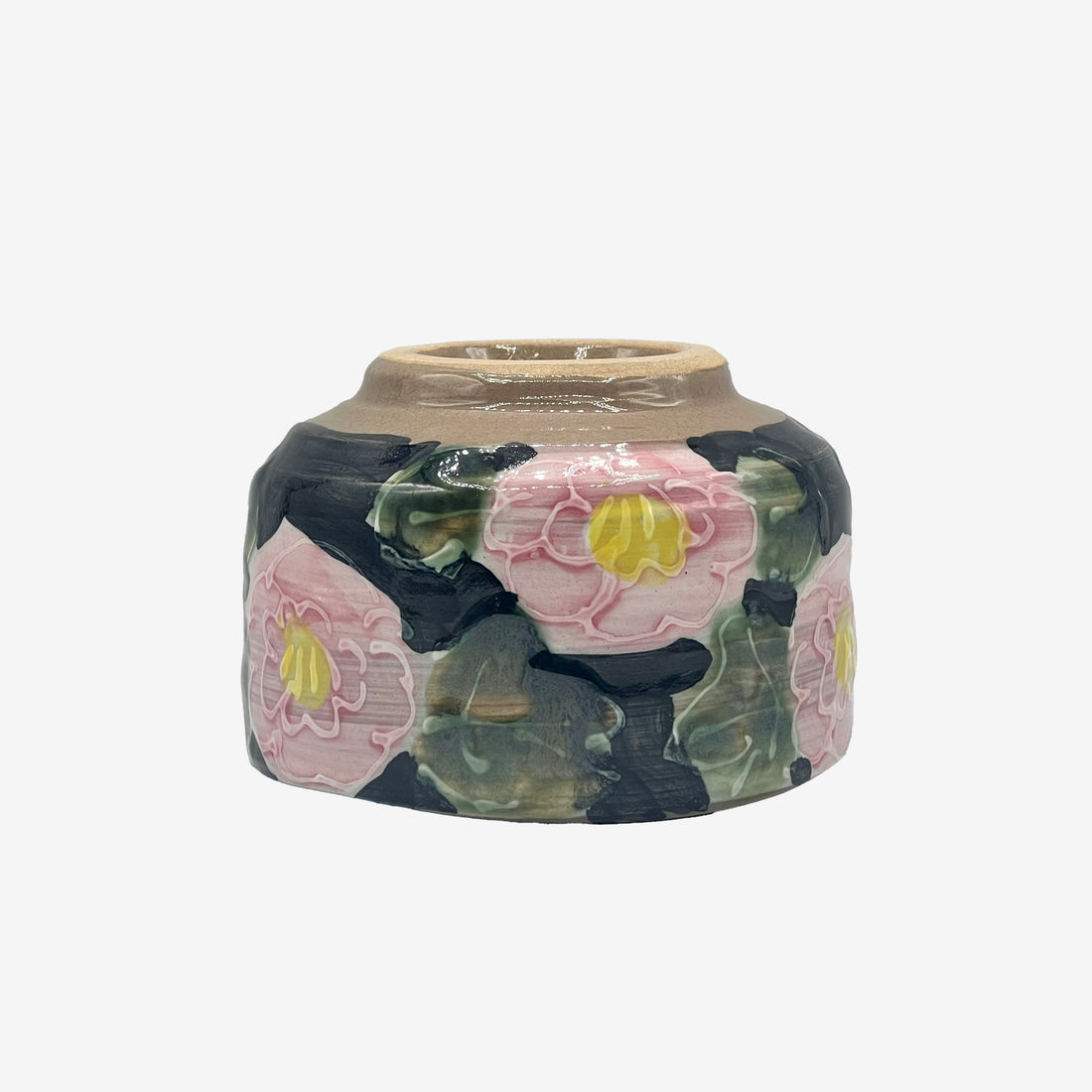 Red Peony Garden Mino-yaki Chawan - Japanese Matcha Bowl