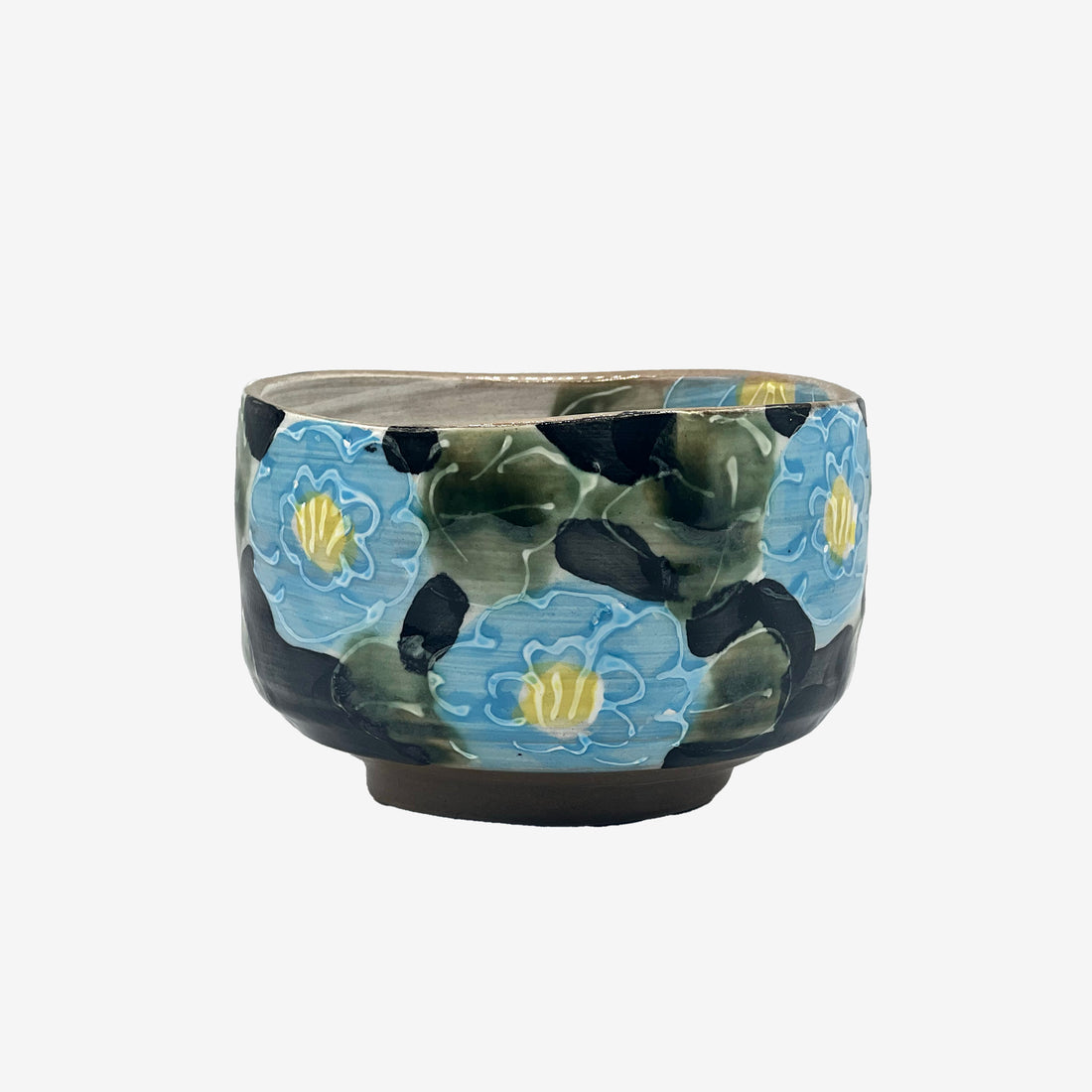 Blue Peony Garden Mino-yaki Chawan - Japanese Matcha Bowl