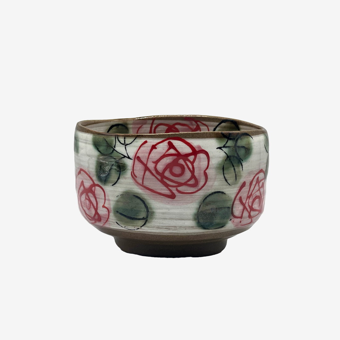 Red Rose Garden Mino-yaki Chawan - Japanese Matcha Bowl