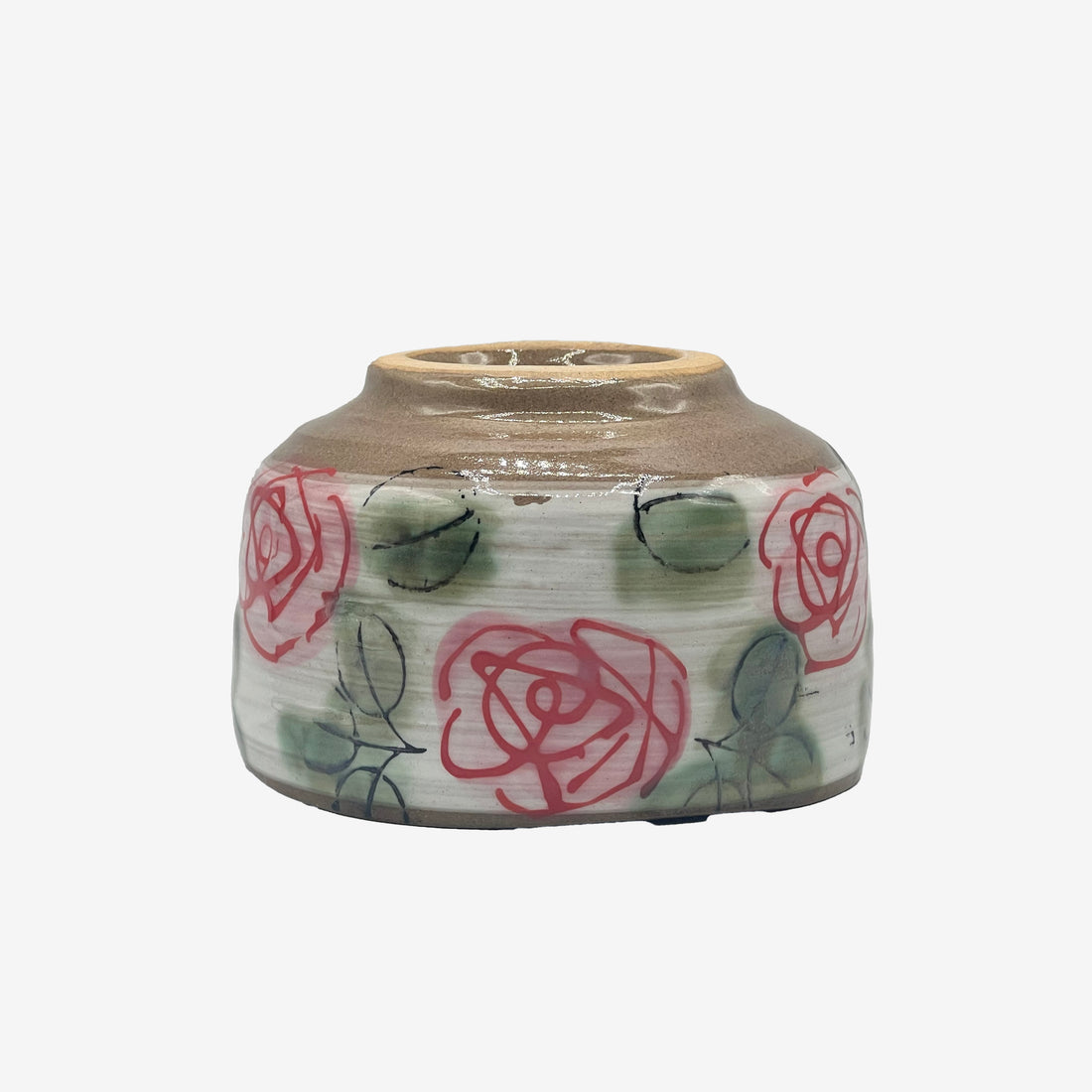 Red Rose Garden Mino-yaki Chawan - Japanese Matcha Bowl