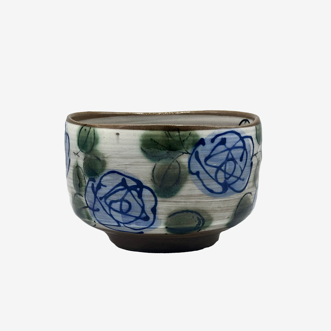 Blue Rose Garden Mino-yaki Chawan - Japanese Matcha Bowl