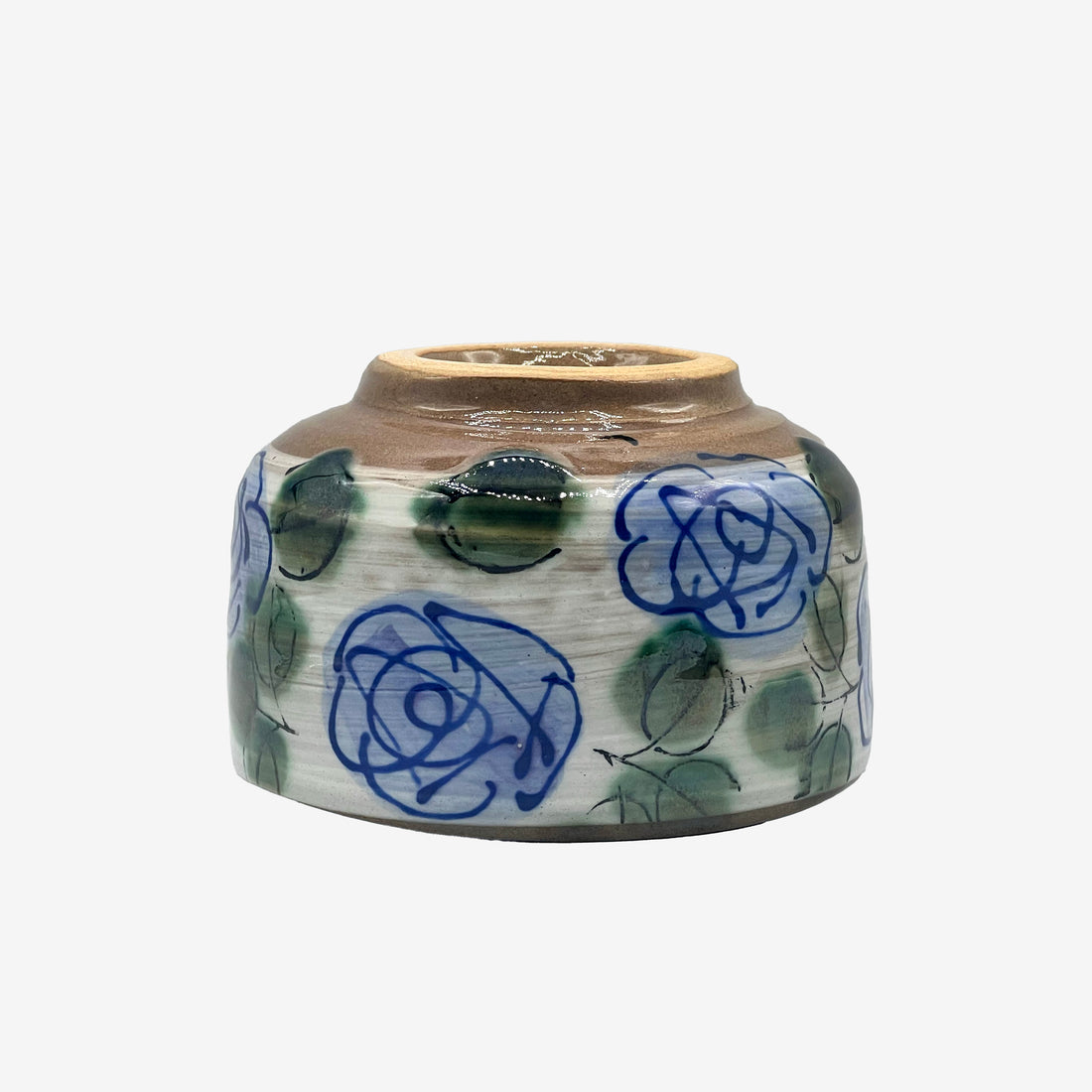 Blue Rose Garden Mino-yaki Chawan - Japanese Matcha Bowl