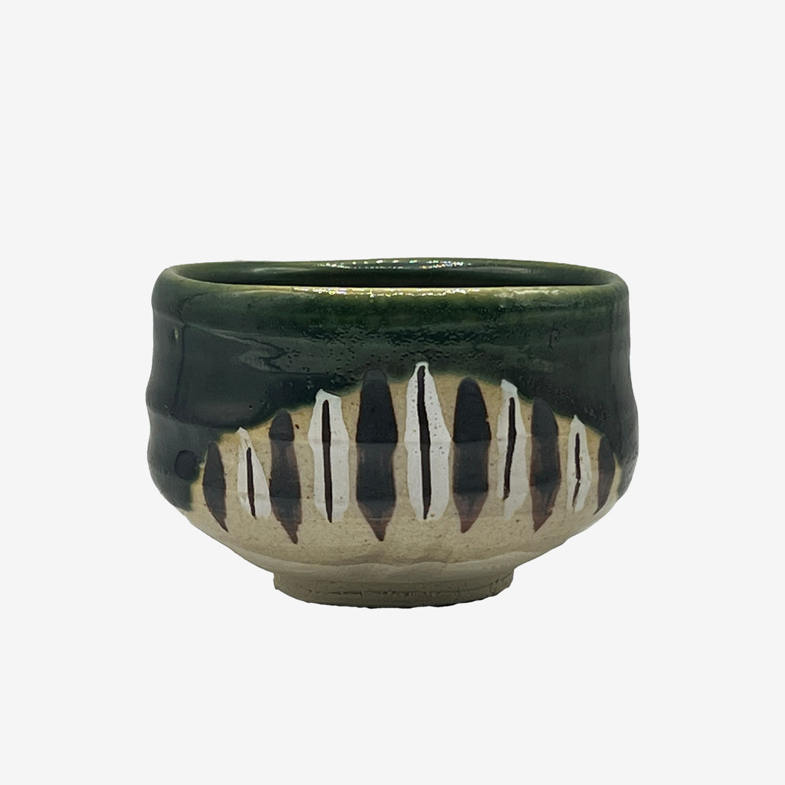 Oribe Tokusa Green Mino-yaki Chawan - Japanese Matcha Bowl