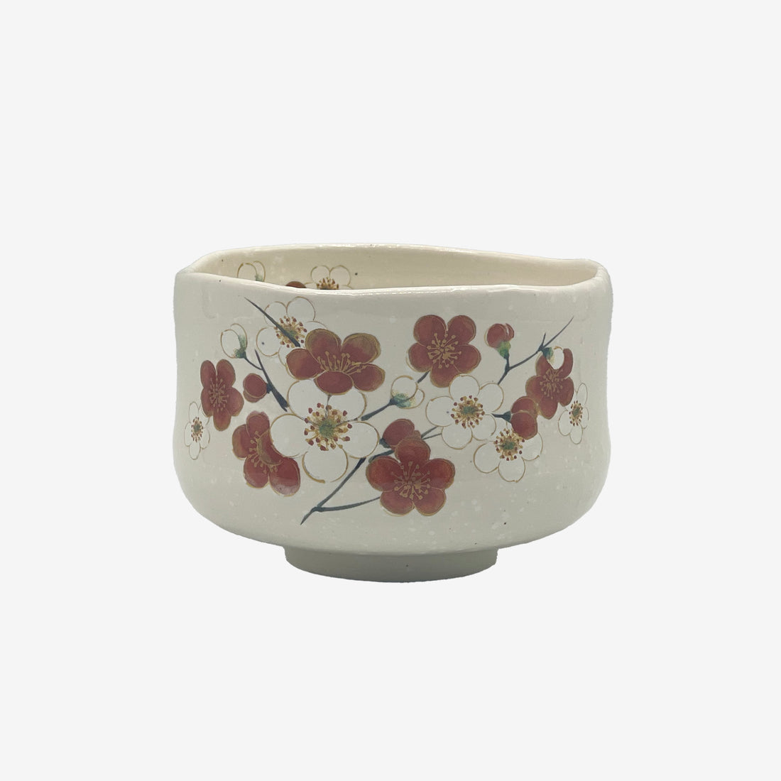 Ume Hana White Mini Mino-yaki Chawan - Japanese Mini Matcha Bowl