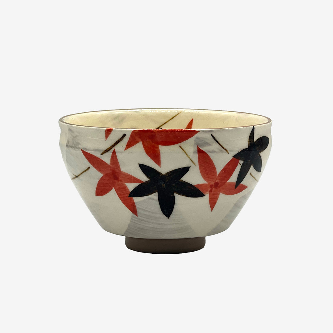 Shimotsuki Momiji Leaves White Mino-yaki Ido Chawan - Japanese Mini Matcha Bowl