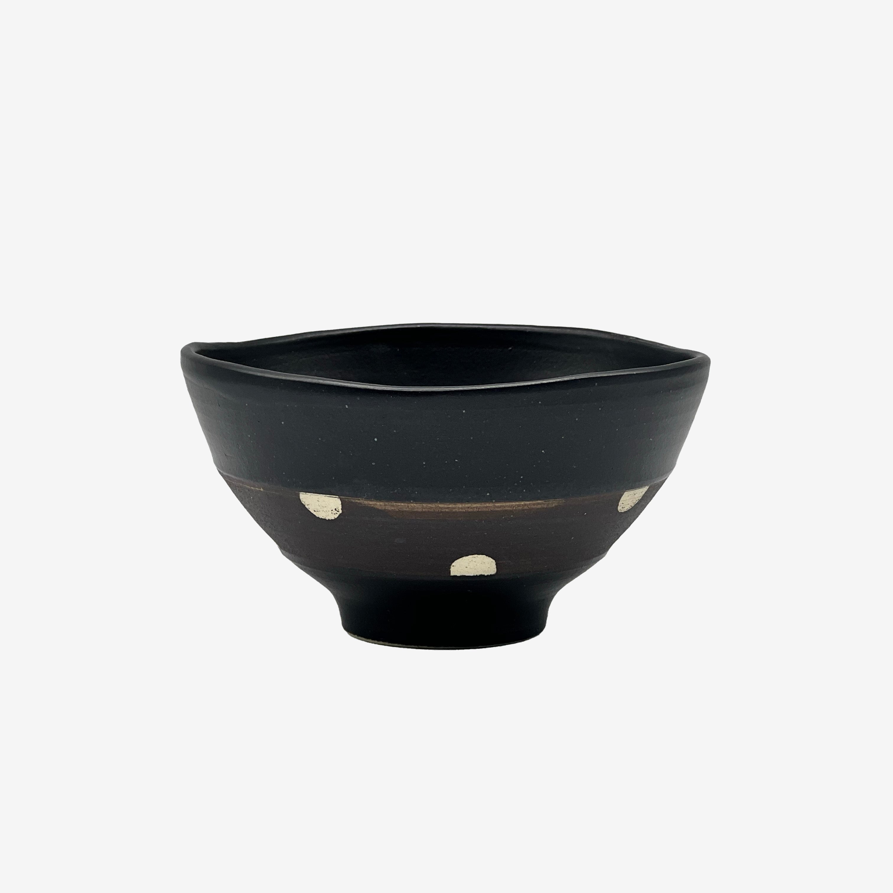 Shinko Black Polka Dot Mino-yaki Ido Chawan - Japanese Mini Matcha Bowl