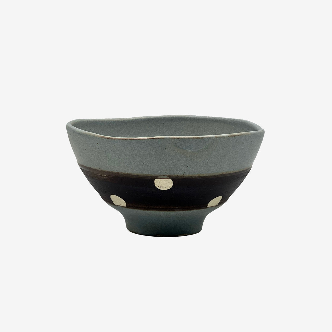 Shinko Gray Polka Dot Mino-yaki Ido Chawan - Japanese Mini Matcha Bowl