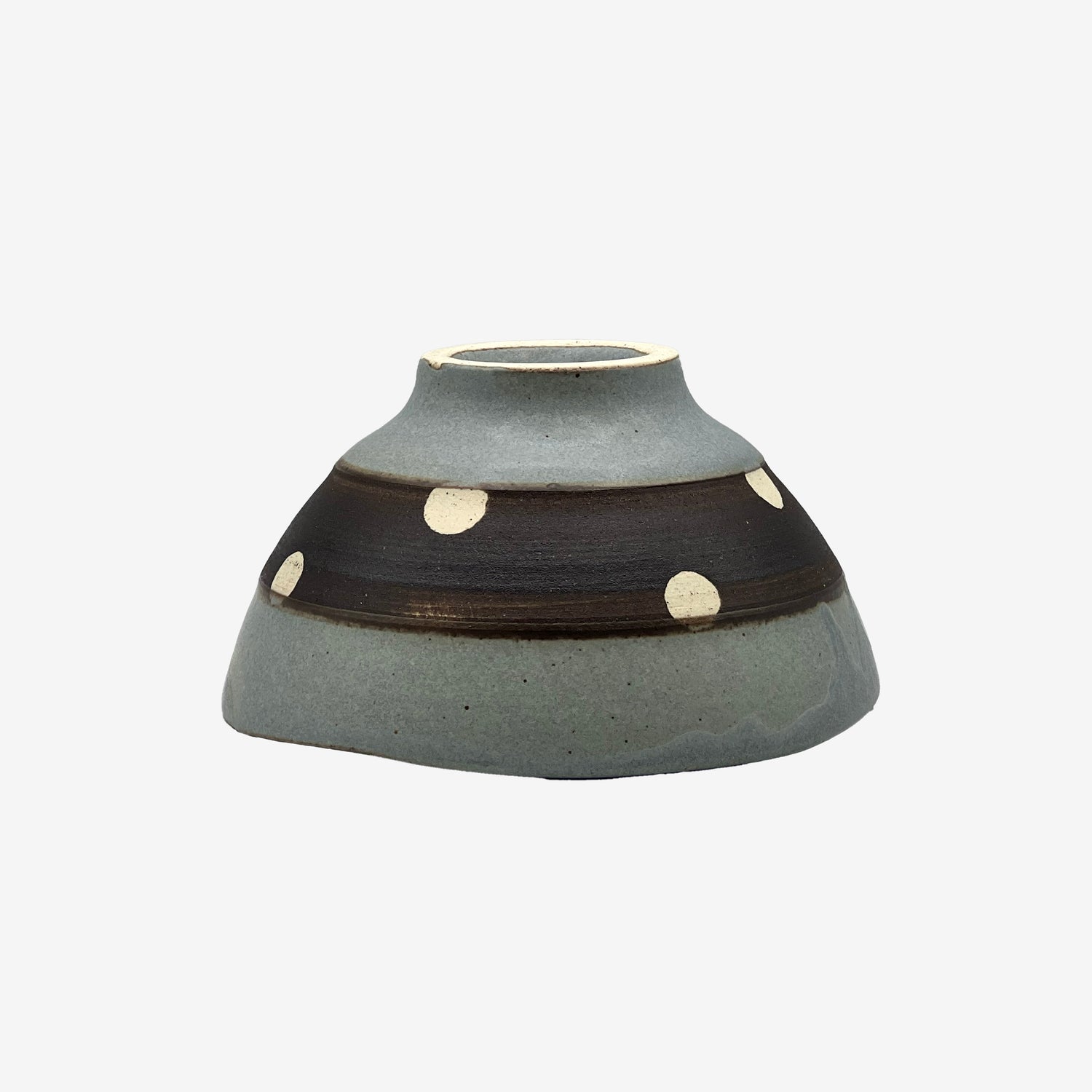 Shinko Gray Polka Dot Mino-yaki Ido Chawan - Japanese Mini Matcha Bowl