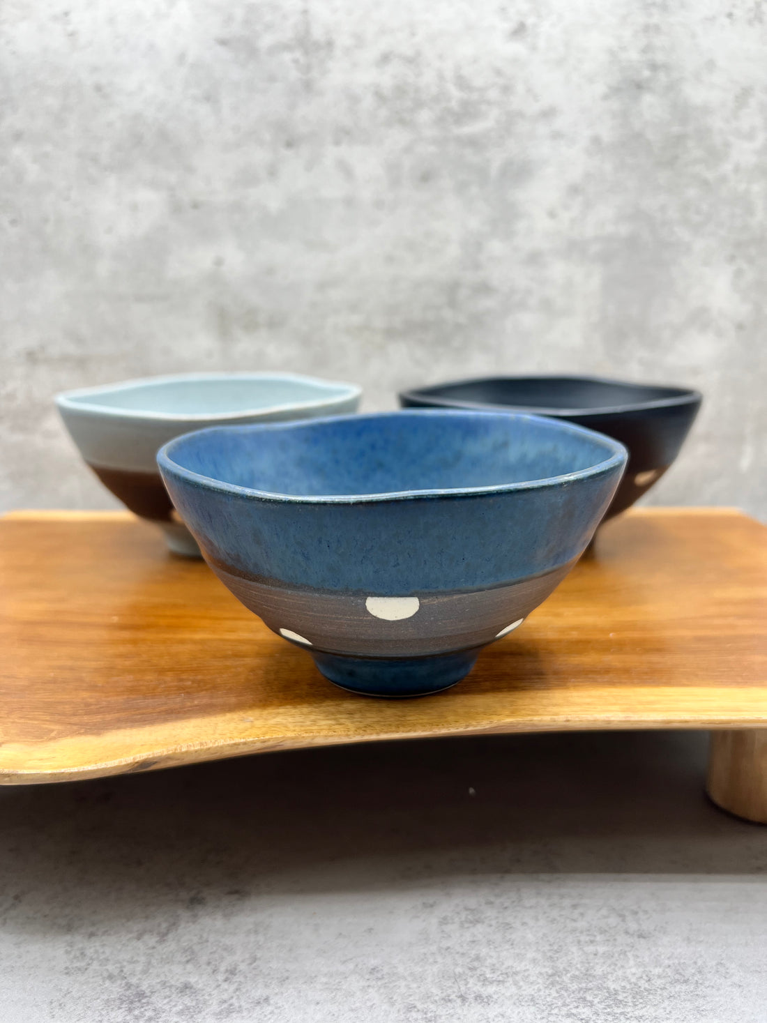 Shinko Blue Polka Dot Mino-yaki Ido Chawan - Japanese Mini Matcha Bowl