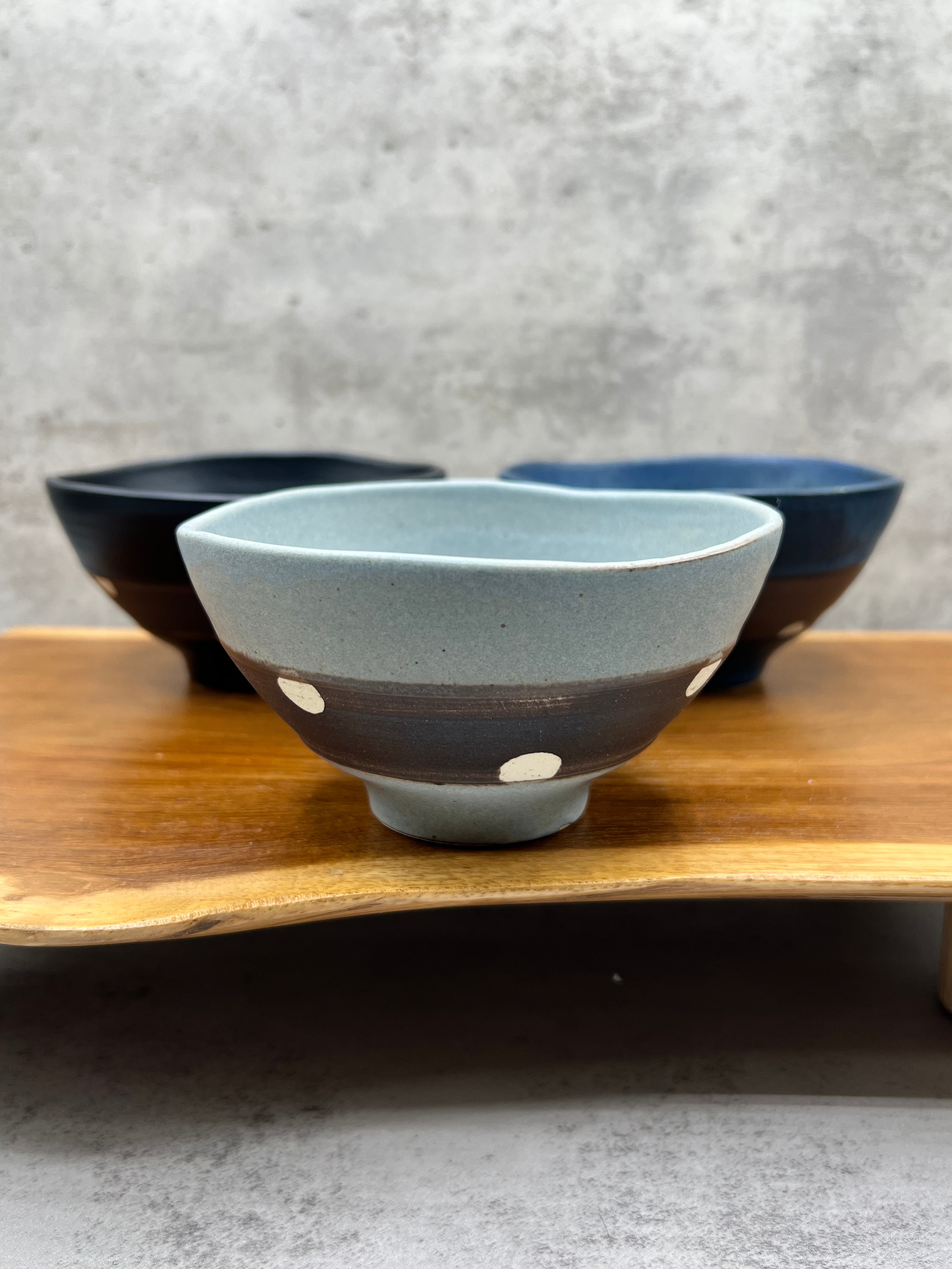 Shinko Gray Polka Dot Mino-yaki Ido Chawan - Japanese Mini Matcha Bowl