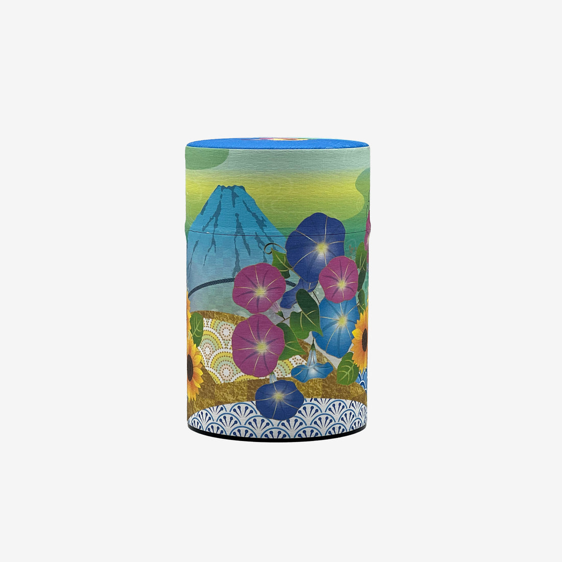 Shizukan Asago Blue Mt. Fuji Series Washi Paper Wrapped Tea Canister (S) - Japanese Chazutsu