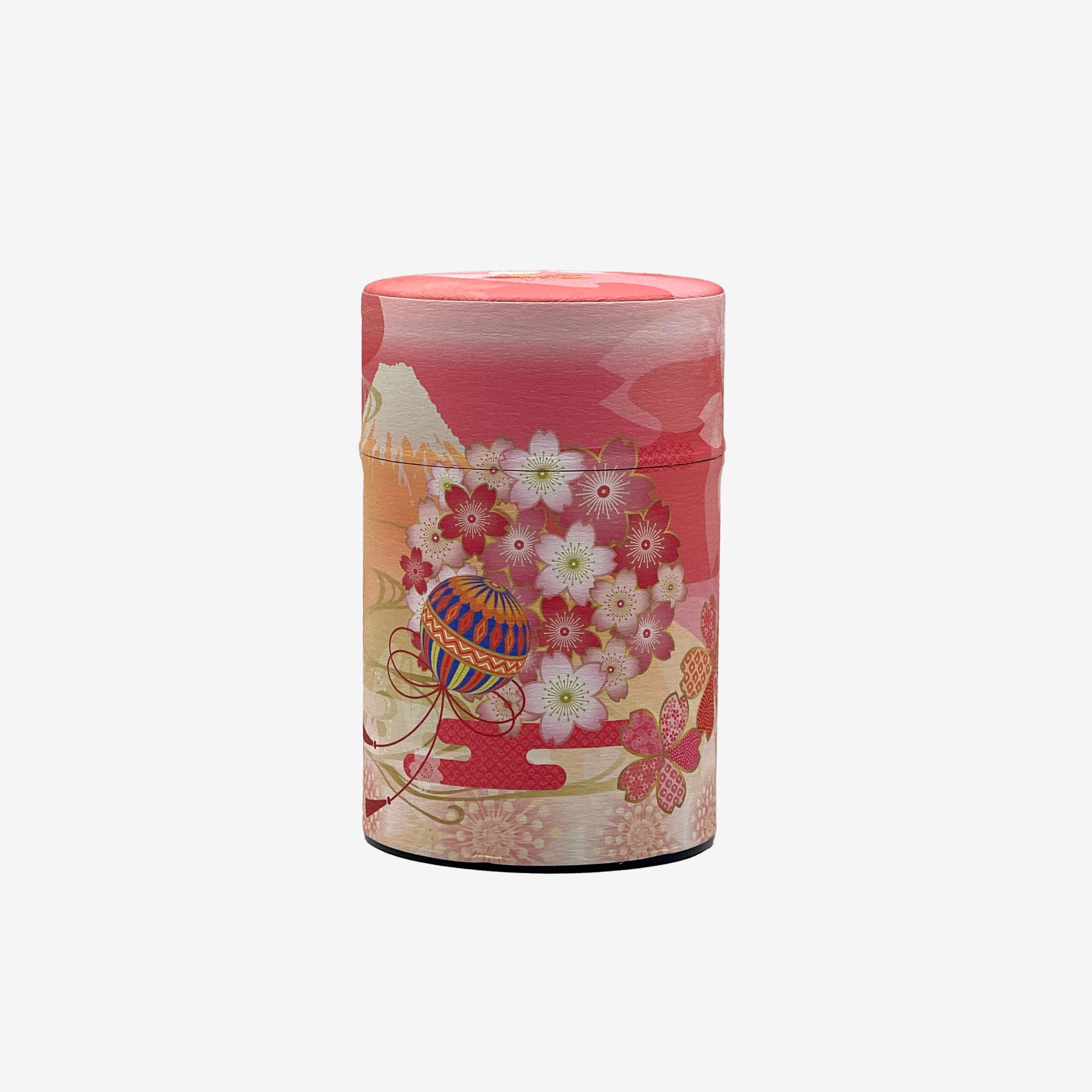 Shizukan Sakura Pink Blossom Mt. Fuji Series Washi Paper Wrapped Tea Canister (S) - Japanese Chazutsu