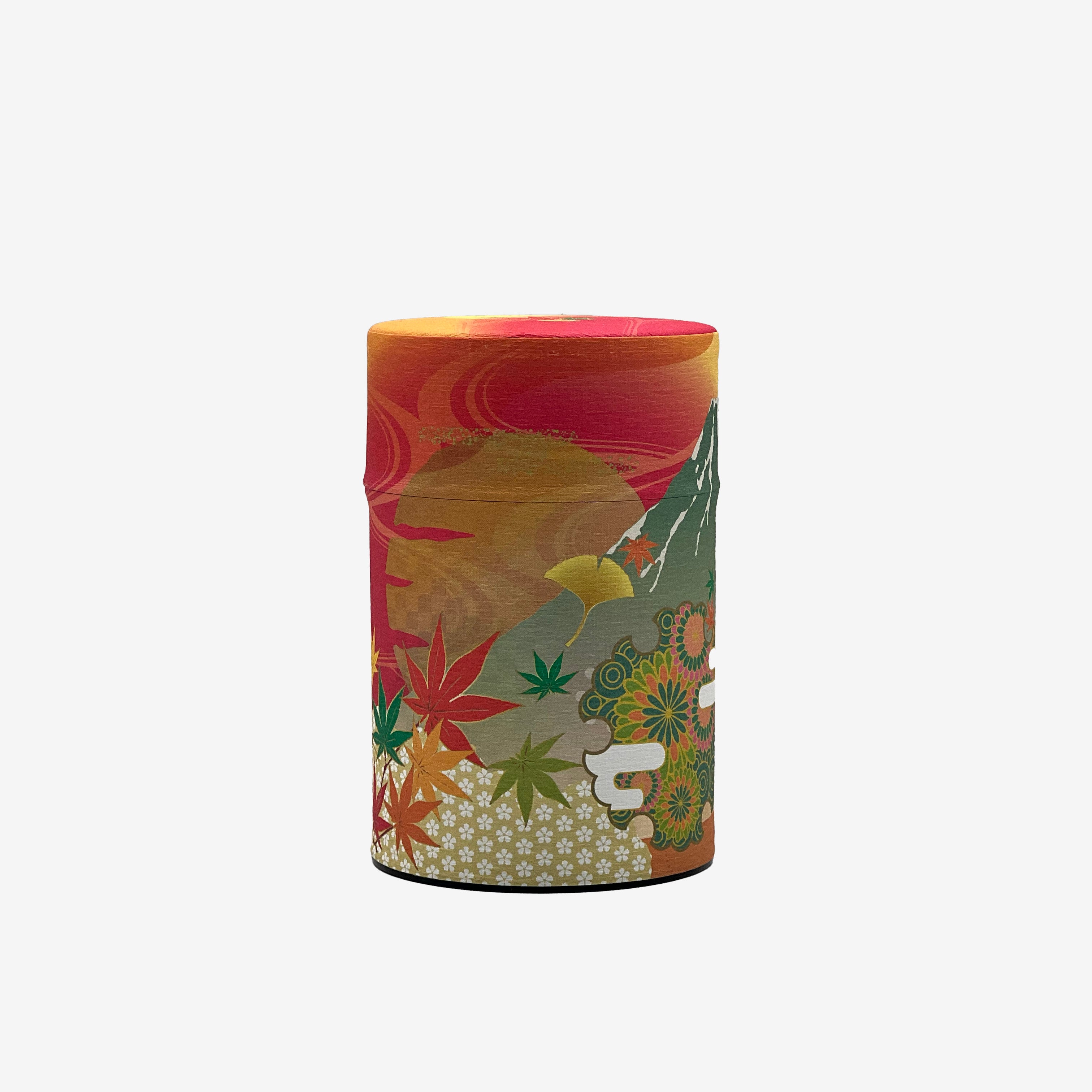 Shizukan Momiji Orange Mt. Fuji Series Washi Paper Wrapped Tea Canister (S) - Japanese Chazutsu