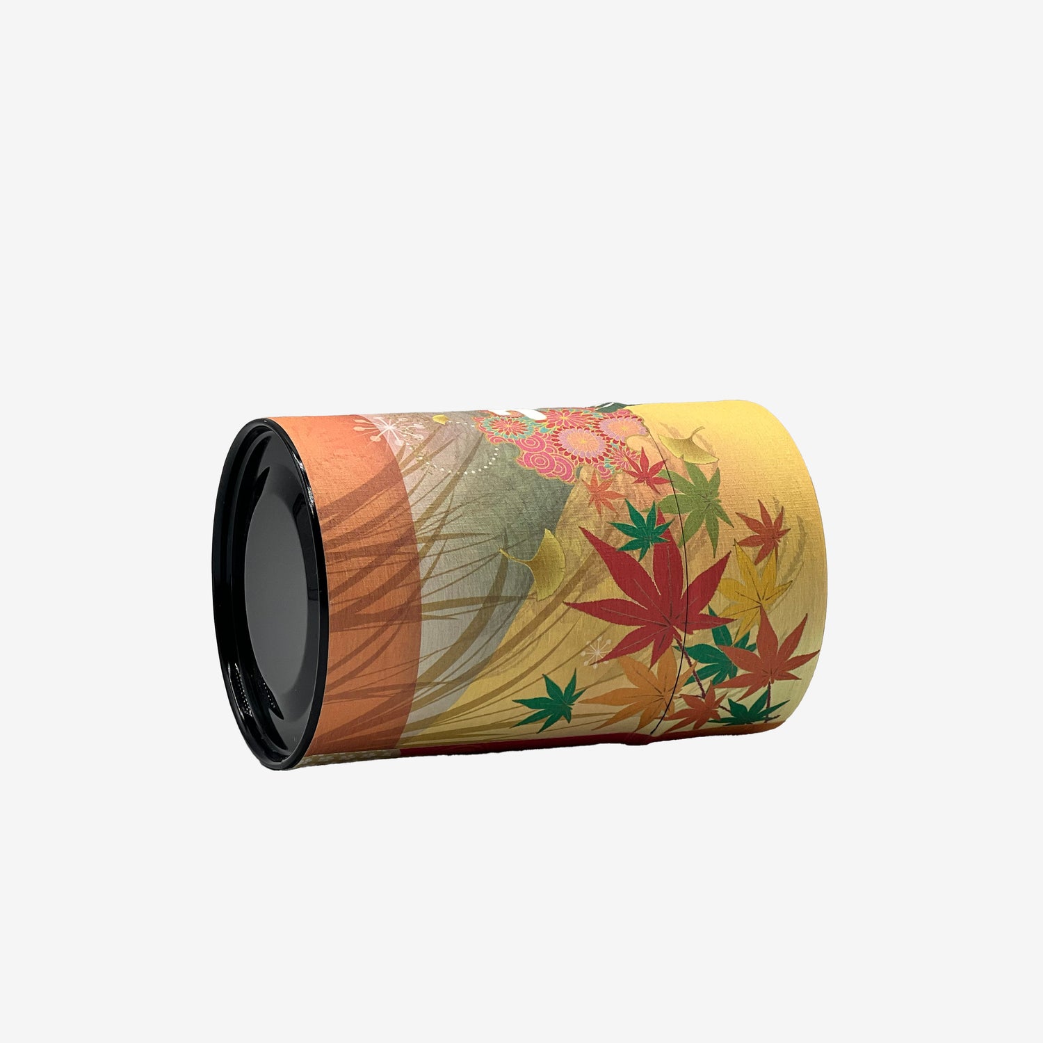 Shizukan Momiji Orange Mt. Fuji Series Washi Paper Wrapped Tea Canister (S) - Japanese Chazutsu