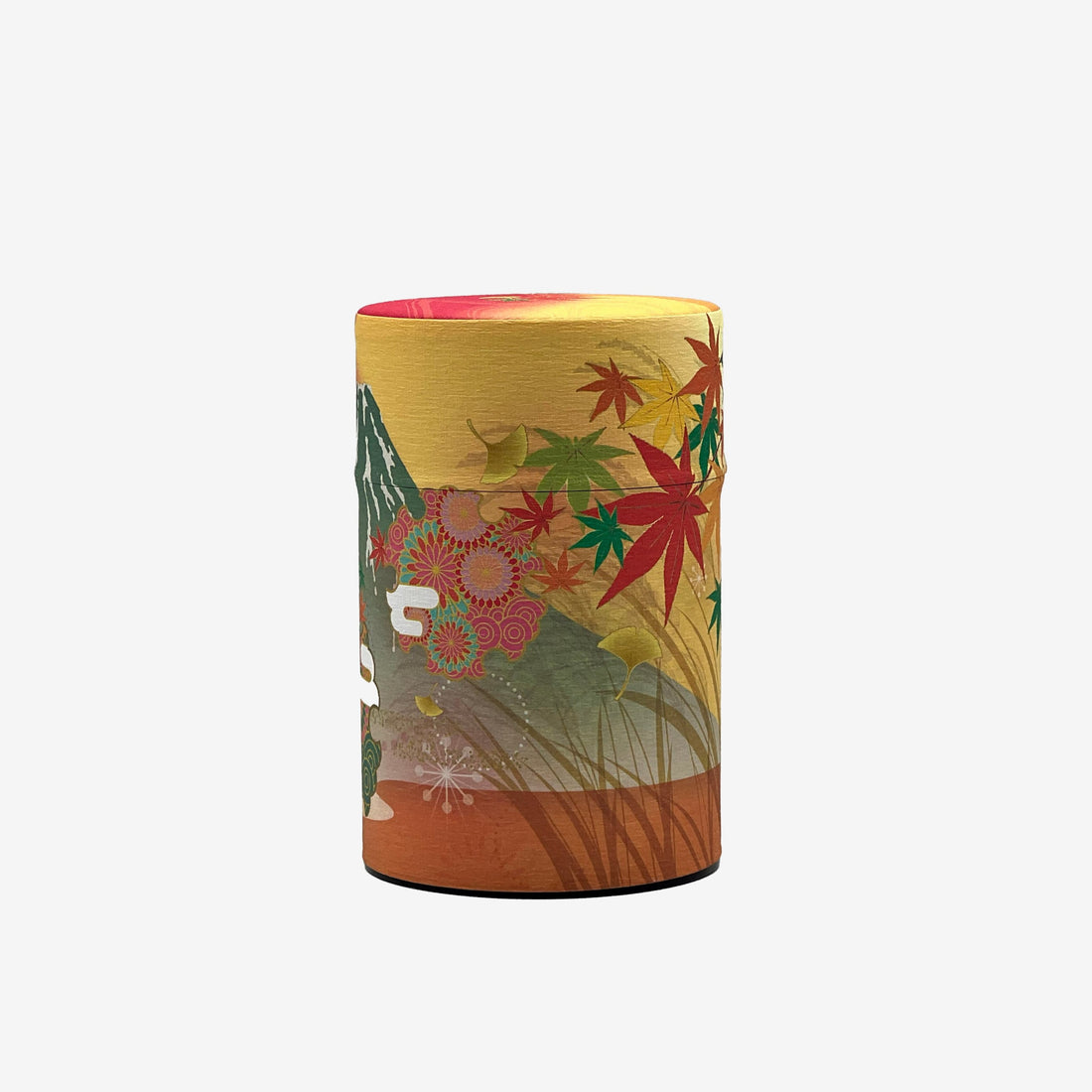 Shizukan Momiji Orange Mt. Fuji Series Washi Paper Wrapped Tea Canister (S) - Japanese Chazutsu