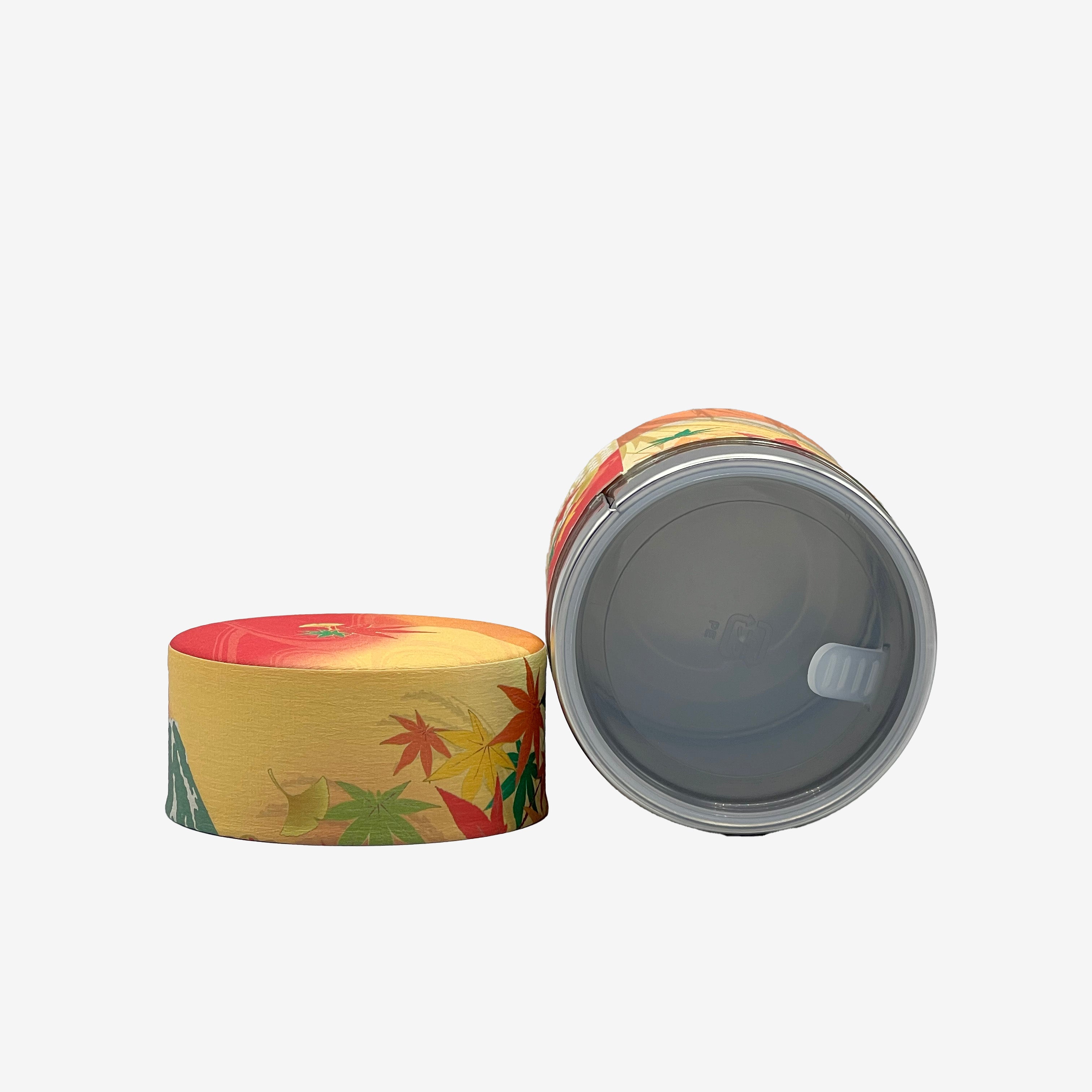 Shizukan Momiji Orange Mt. Fuji Series Washi Paper Wrapped Tea Canister (S) - Japanese Chazutsu