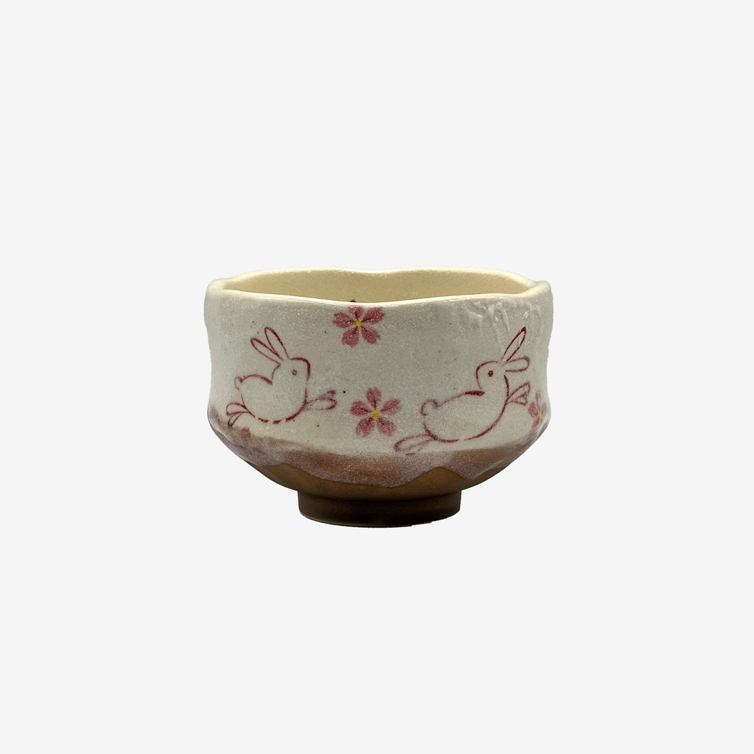 Hanami Rabbit Beige Mino-yaki Chawan - Japanese Mini Matcha Bowl