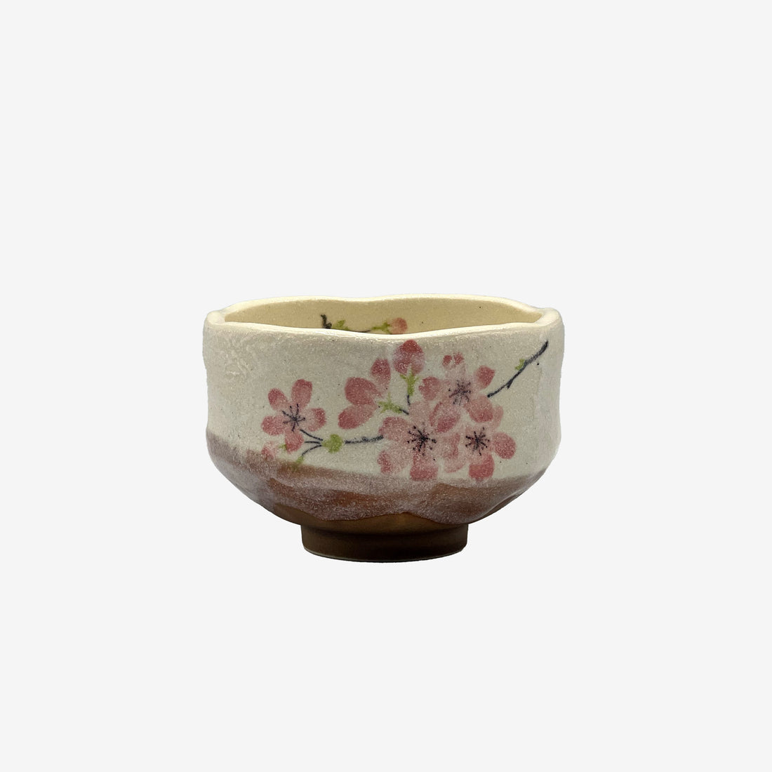 Yamazakura Cherry Blossom Beige Mino-yaki Chawan - Japanese Mini Matcha Bowl