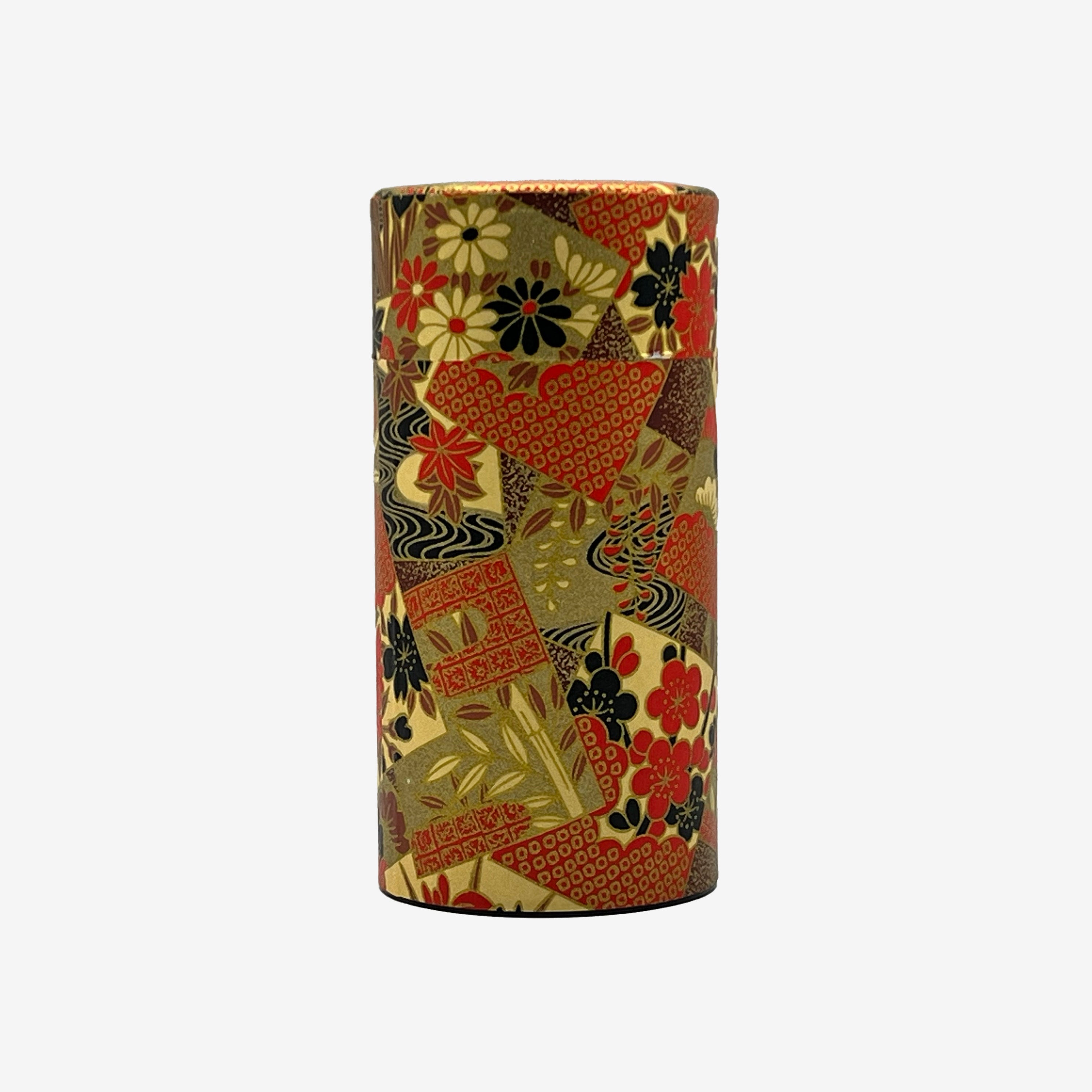 Ogone Golden Painting Washi Paper Wrapped Tea Canister (L) - Japanese Chazutsu