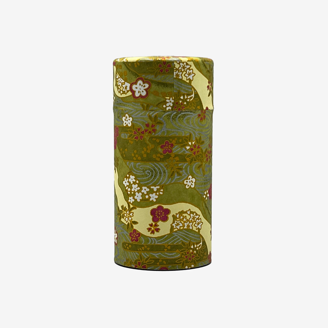 Shikisai Green Washi Paper Wrapped Tea Canister (L) - Japanese Chazutsu