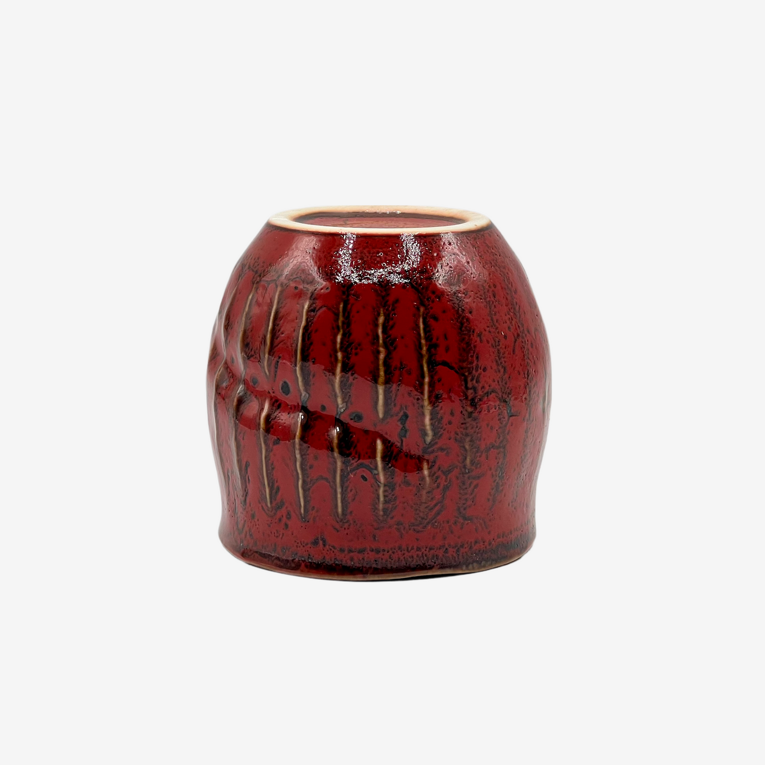 Shun Red Mino-yaki Yunomi by Akira Izumi- Japanese Teacup