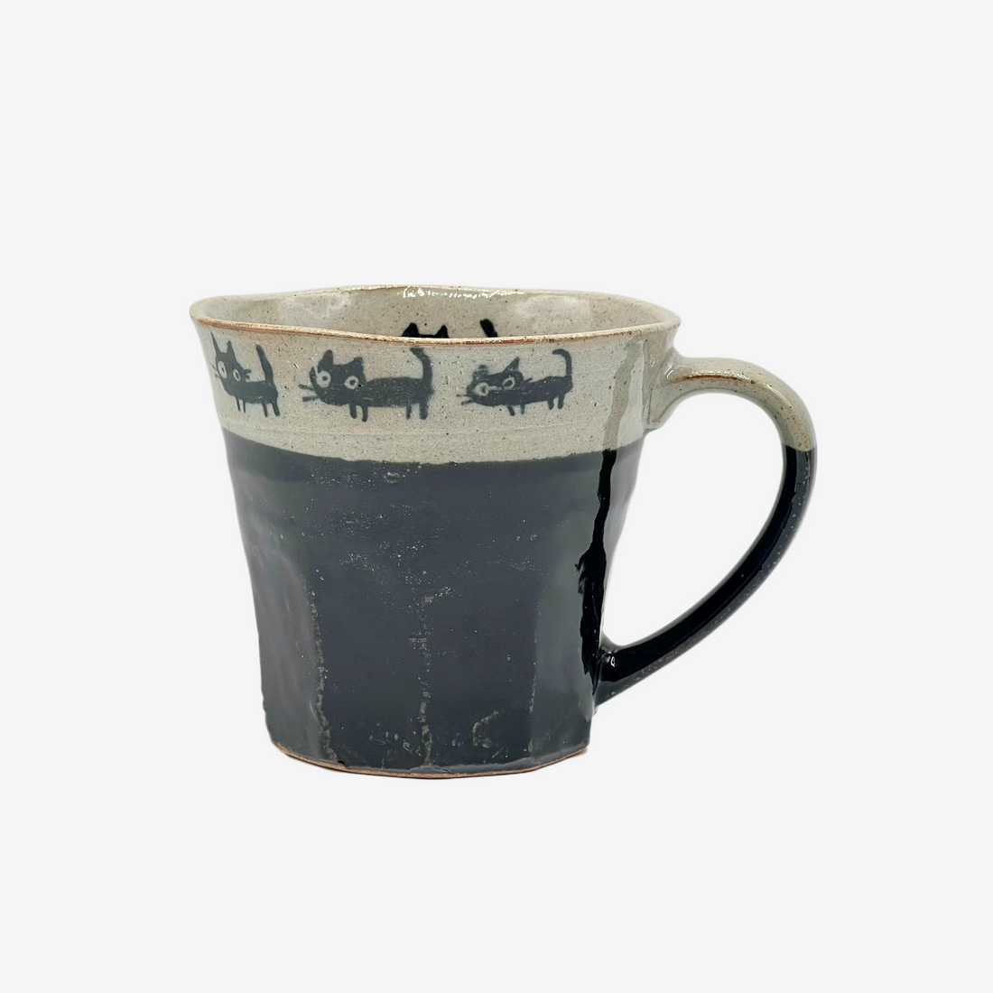 Kuro Black Cat Mino-yaki Mug by Kanejin - Japanese Tea Mug