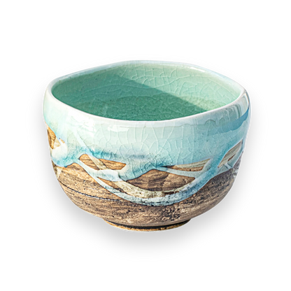 Japanese Matcha Tea Bowl Blue &amp; Brown Glaze