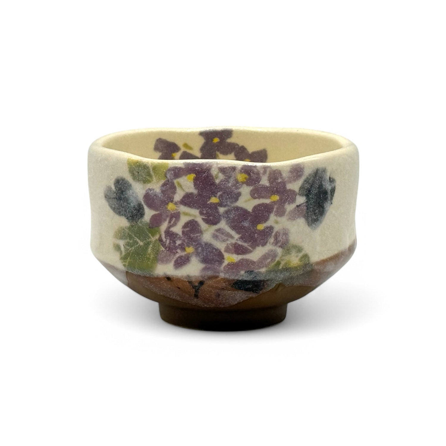 Hana Flower Beige Mino-yaki Chawan - Japanese Mini Matcha Bowl