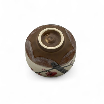 Cherry Blossom Beige Mino-yaki Chawan - Japanese Mini Matcha Bowl
