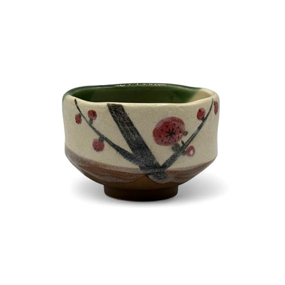 Cherry Blossom Beige Mino-yaki Chawan - Japanese Mini Matcha Bowl