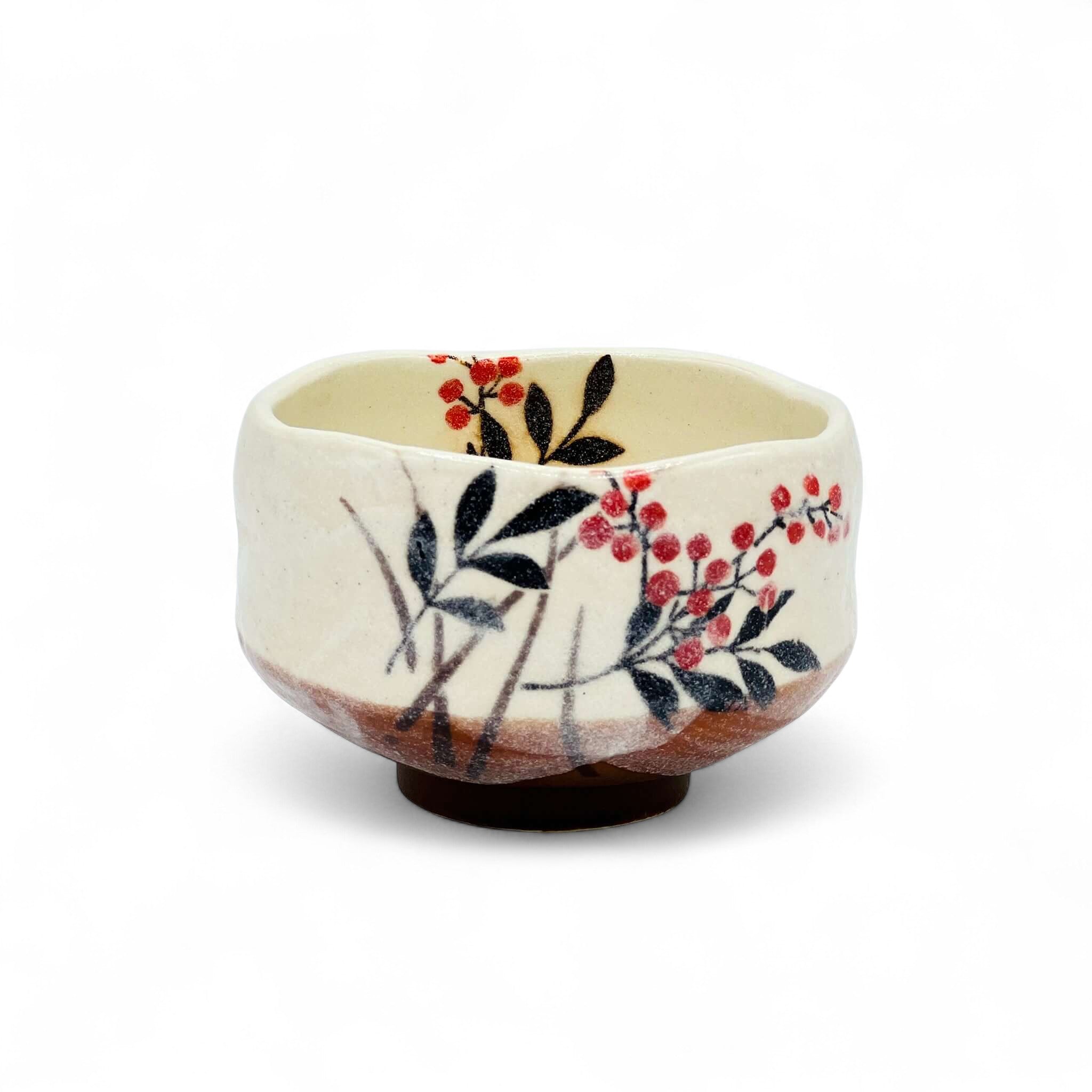 Hana Blossom Leaves Mino-yaki Chawan - Japanese Mini Matcha Bowl