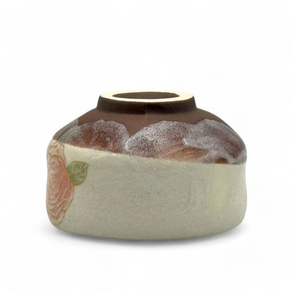 Natsu Hana Beige Mino-yaki Chawan - Japanese Mini Matcha Bowl