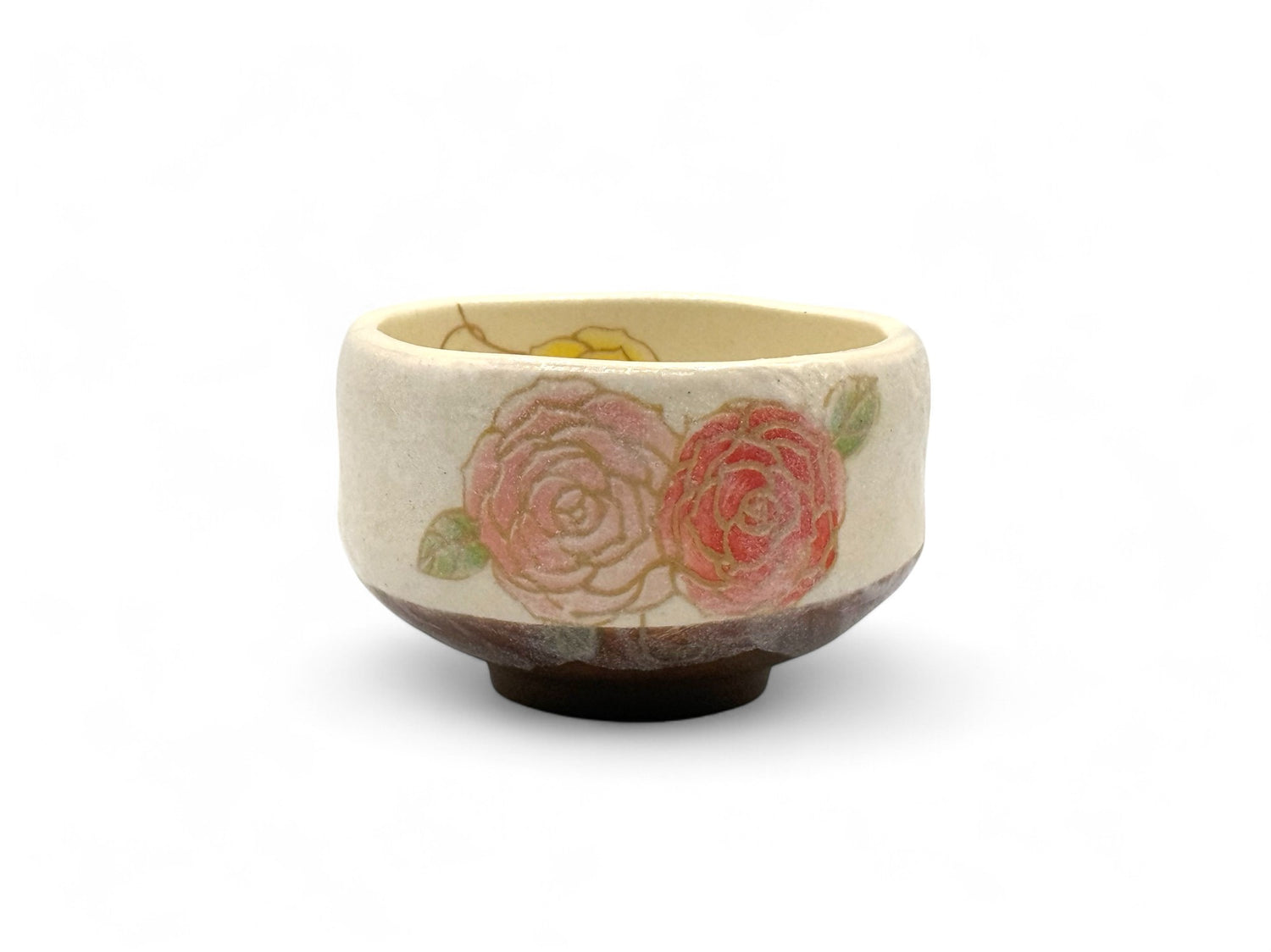 Natsu Hana Beige Mino-yaki Chawan - Japanese Mini Matcha Bowl