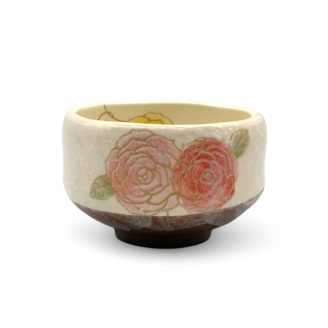 Natsu Hana Beige Mino-yaki Chawan - Japanese Mini Matcha Bowl