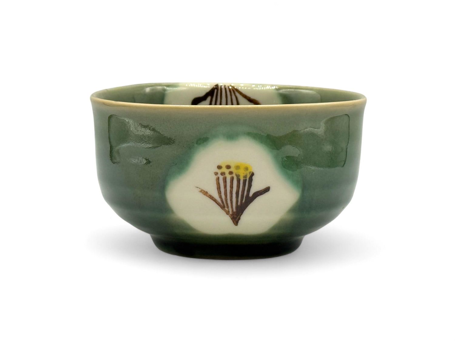 Midori Green Camellia Seto-yaki Chawan - Japanese Matcha Bowl