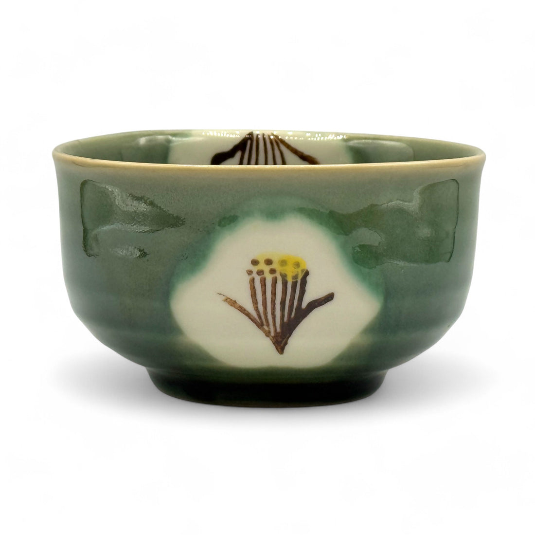 Midori Green Camellia Seto-yaki Chawan - Japanese Matcha Bowl