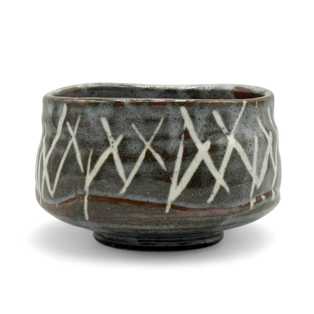 Iguchi Stripe Gray Mino-yaki Chawan - Japanese Matcha Bowl