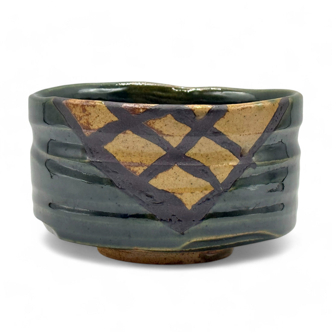 Oribe Madori Green Mino-yaki Chawan - Japanese Matcha Bowl