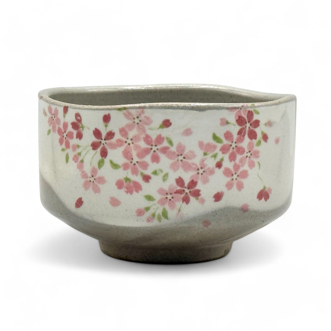Megumi Sakura Gray Mino-yaki Chawan - Japanese Matcha Bowl