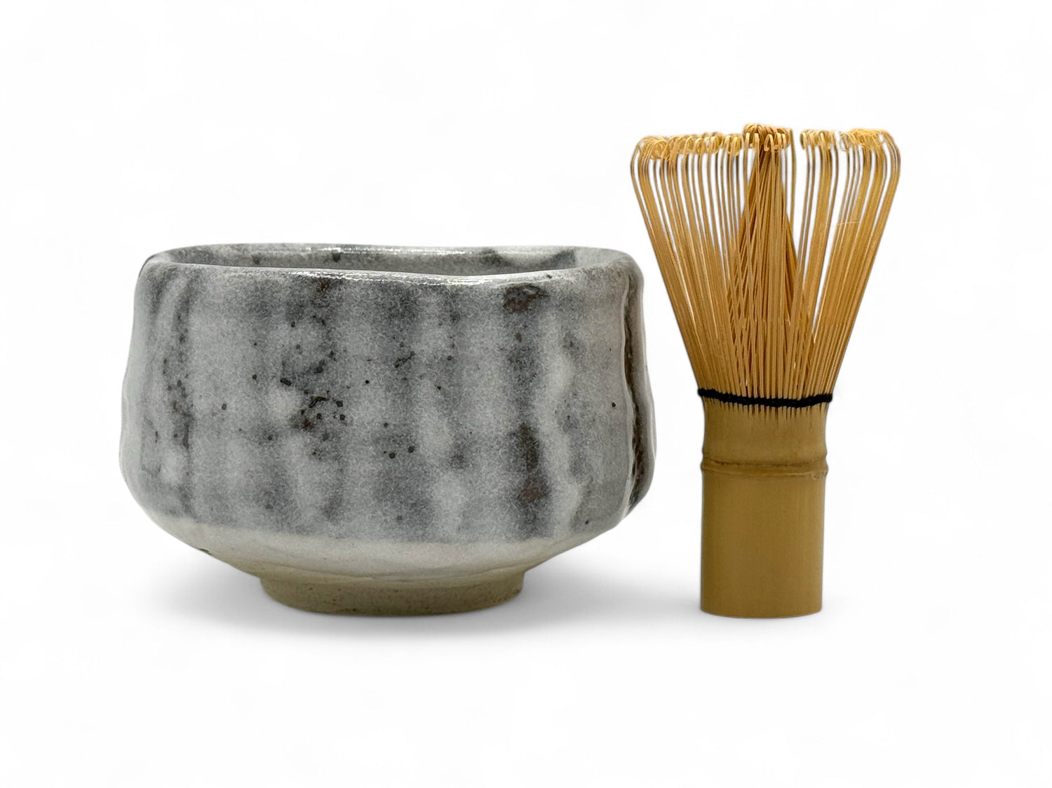 Oni Shino Gray Mino-yaki Chawan Set - Japanese Matcha Bowl