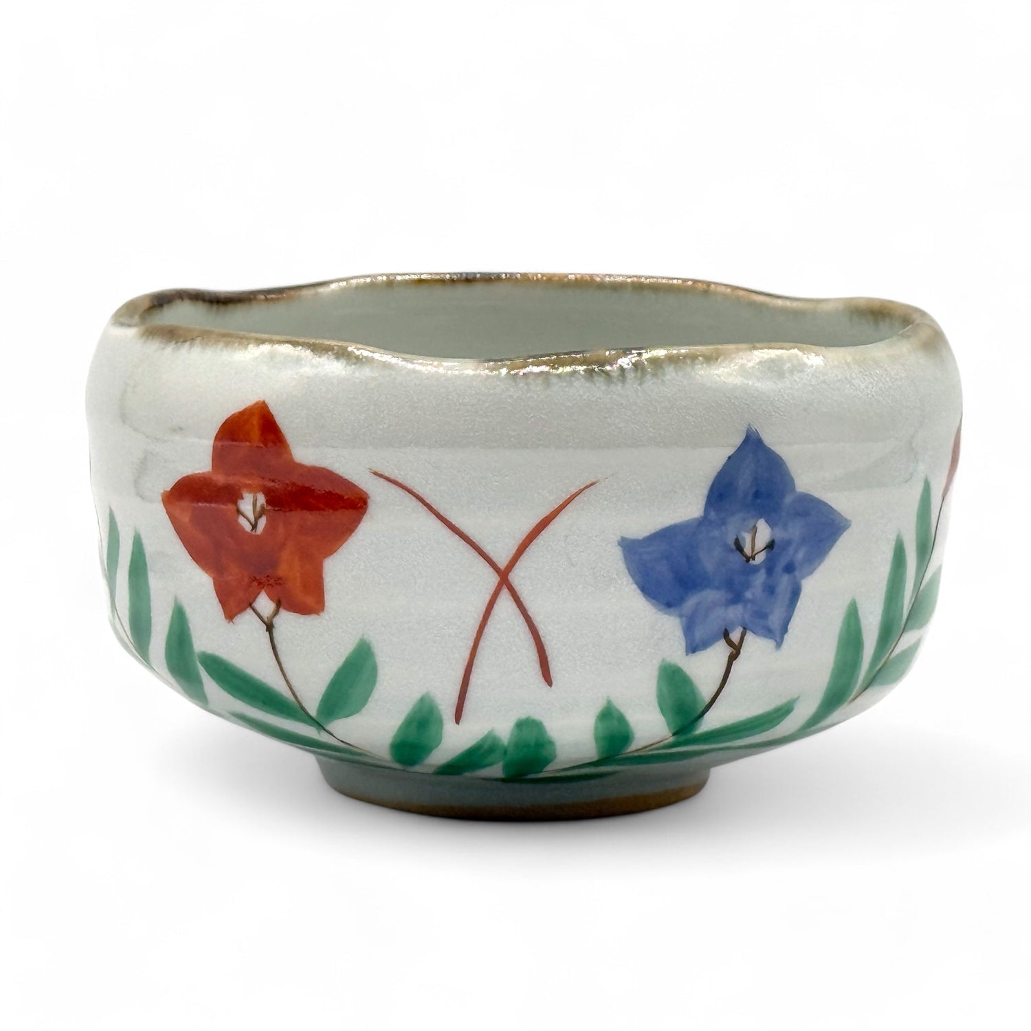 Kikyo Hand Painted Hana White Mino-yaki Chawan Set - Japanese Matcha Bowl