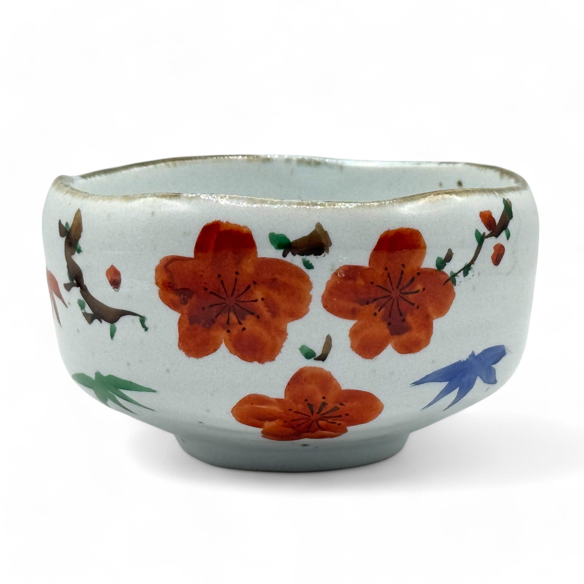 Yamacha Blossom Hand Painted White Mino-yaki Chawan Set - Japanese Matcha Bowl