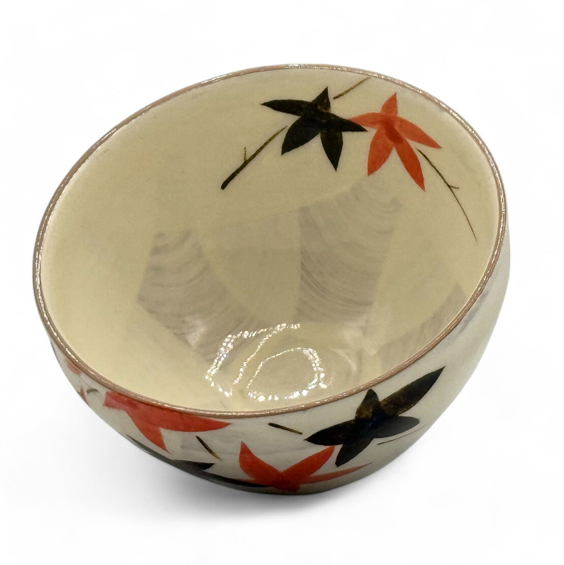 Shimotsuki Momiji Leaves White Mino-yaki Ido Chawan - Japanese Mini Matcha Bowl